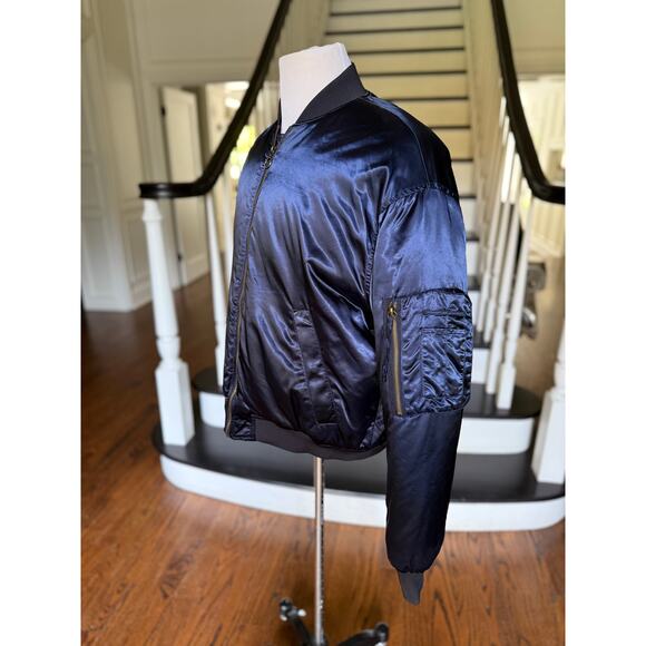 ZARA MAN Blue Satin Bomber Jacket Fall Winter Modern Urban StreetStyle Alt Indie - Picture 5 of 10